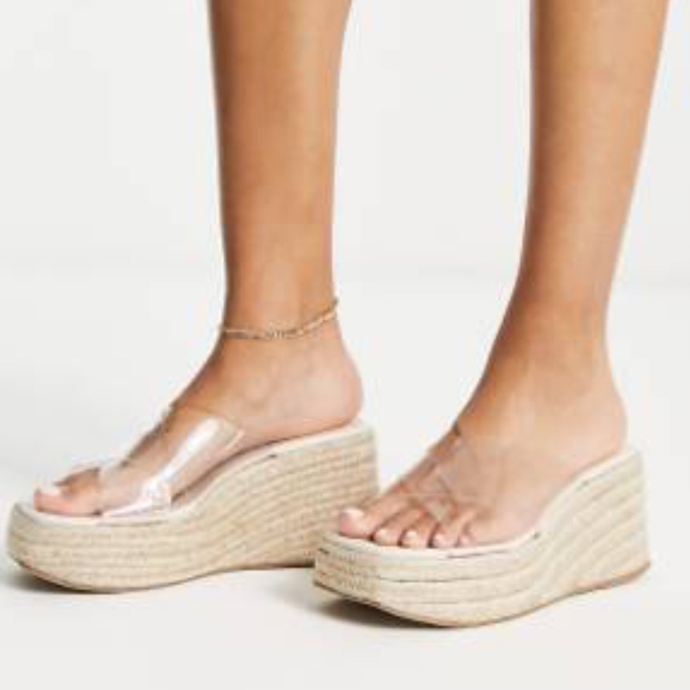 ASOS DESIGN TEDDY 2 cross strap wedges in clear SZ 9 SUMMER